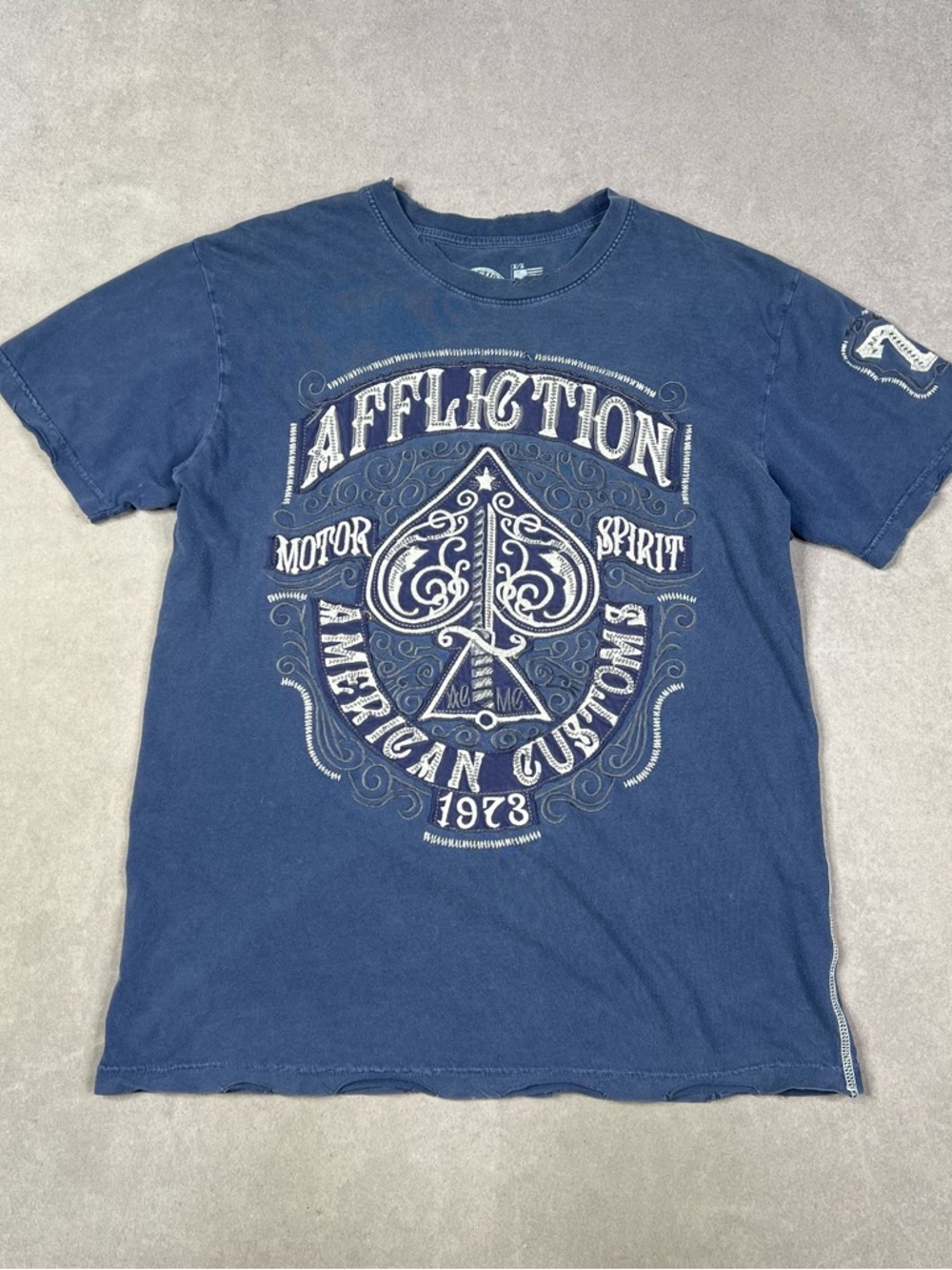 Affliction Blue Graphic Tee with Ace Spade Motif